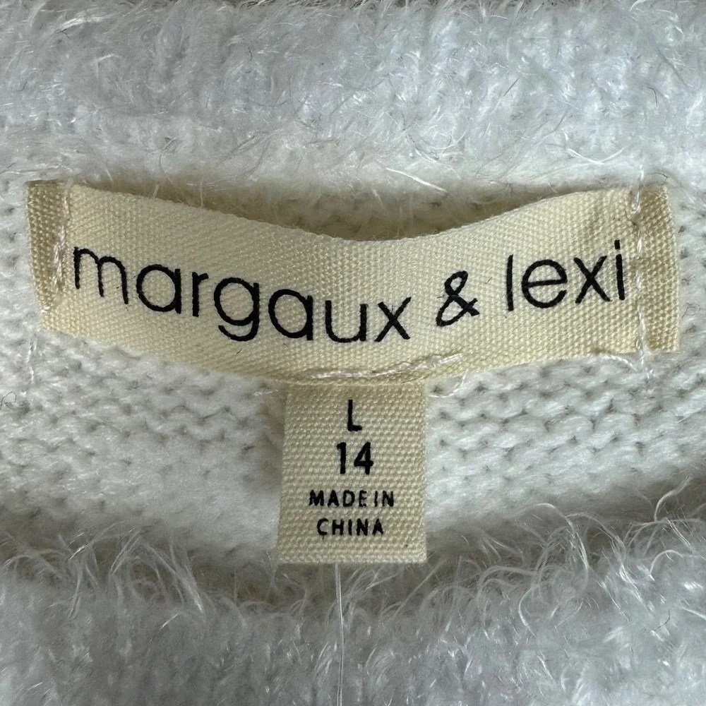 NEW Margaux Lexi Girl Red White Santa‎ Dress Knit Sequins Belt Sz L 14 Holiday